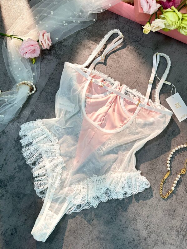 Pink&White Sexy Lace Bodysuit - Image 10
