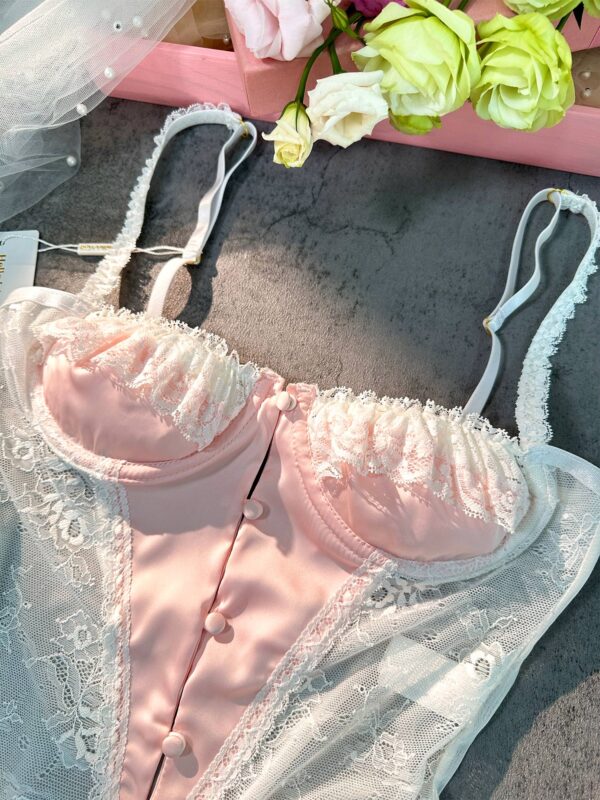 Pink&White Sexy Lace Bodysuit - Image 11