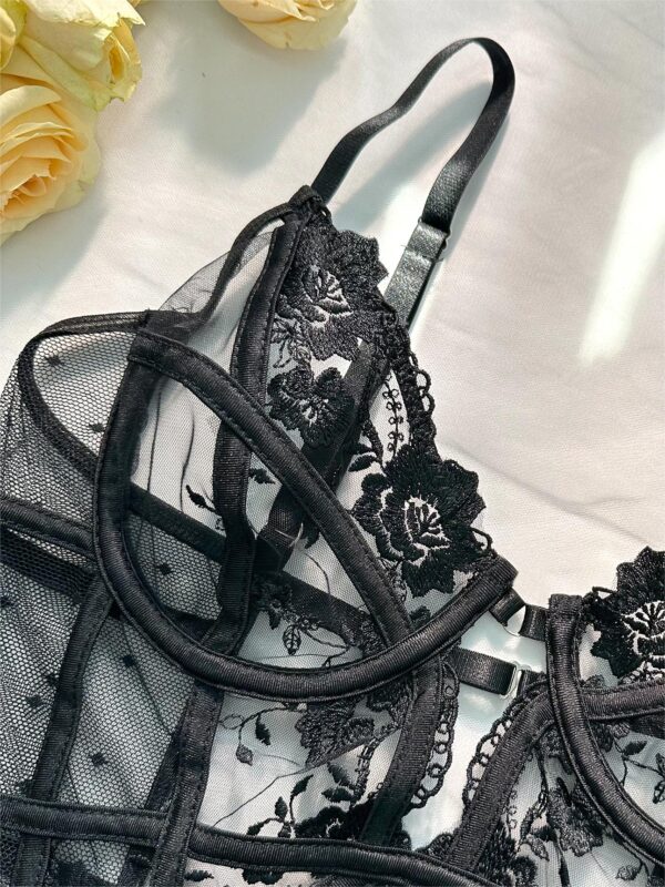 Solid Elegant Embroidered Lace Bodysuit - Image 9