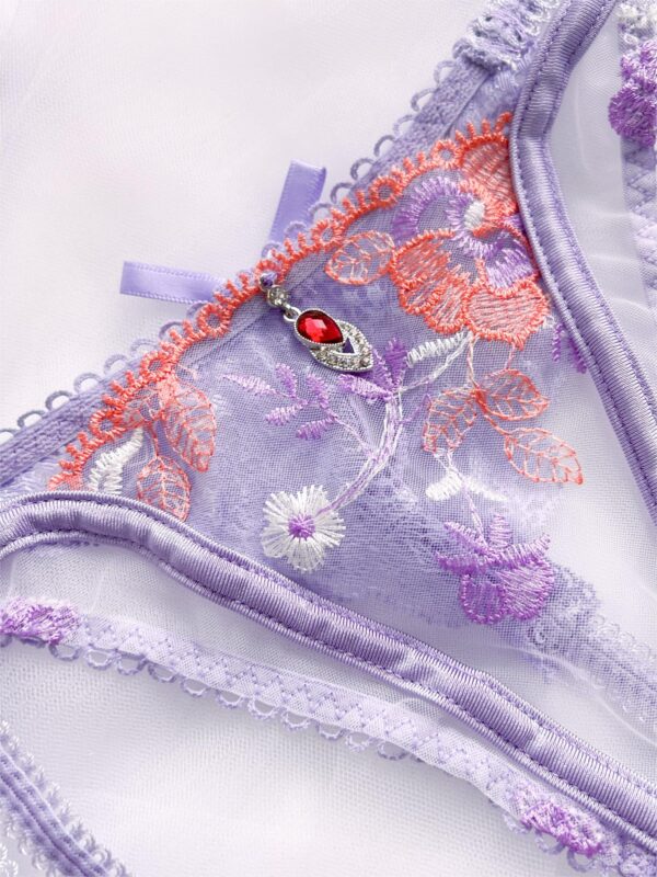 Purple Luxury Mesh See Through 3pc Lingerie Set - Image 8