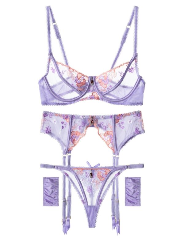 Purple Luxury Mesh See Through 3pc Lingerie Set - Image 4