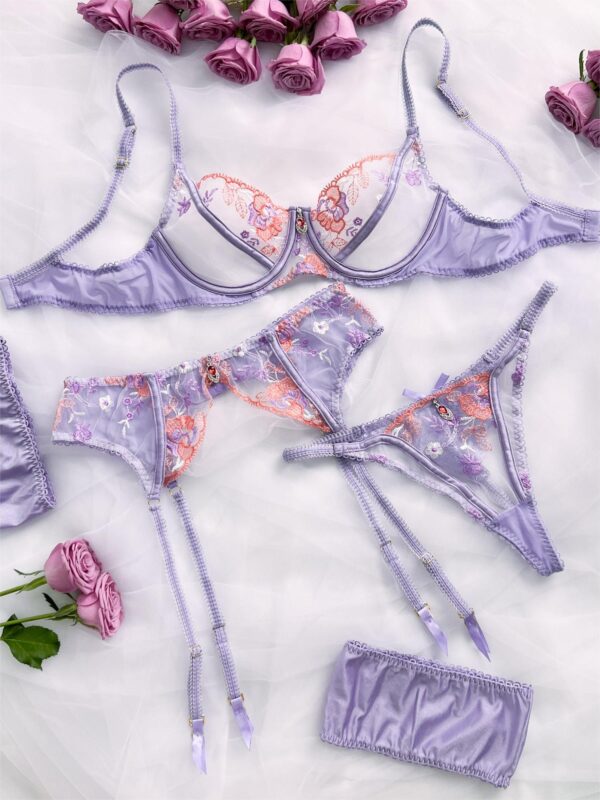 Purple Luxury Mesh See Through 3pc Lingerie Set - Image 5