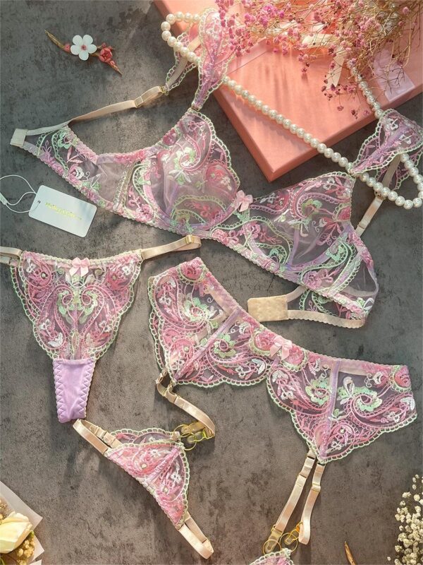 Fantasy Purple Embroidered See Through Lingerie Set - Image 5