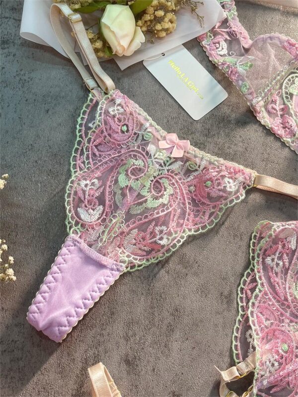 Fantasy Purple Embroidered See Through Lingerie Set - Image 6
