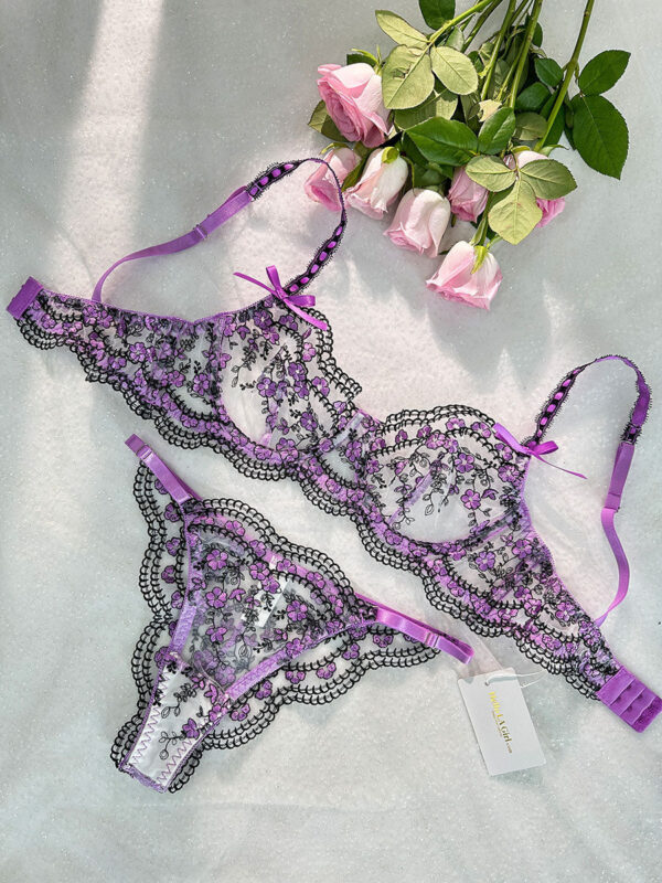 Purple Blossom Delights Embroidery Lingerie Set - Image 5