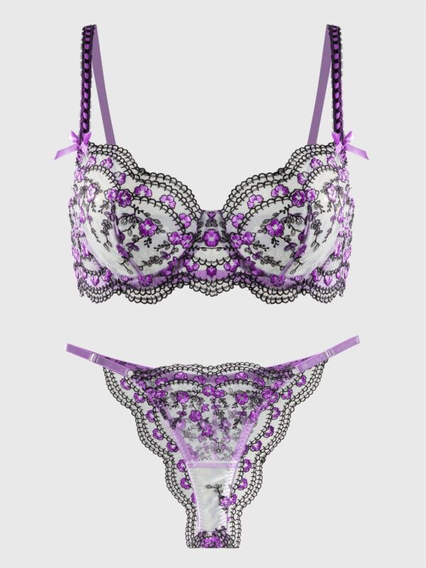 Purple Blossom Delights Embroidery Lingerie Set - Image 4