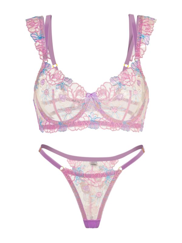 Purple Butterfly Bow Embroidered Flower Lingerie Set - Image 6