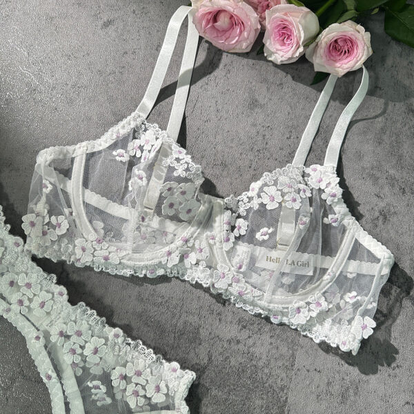 White Cherry Blossoms Sheer Lace Lingerie Set - Image 7