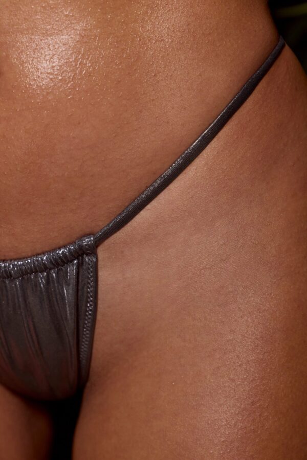Ruched Thong Bikini Bottoms in Silver - Image 5