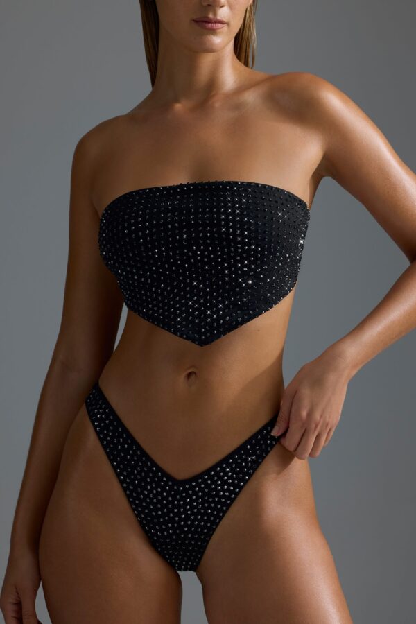 Embellished Scarf Bandeau Bikini Top in Black - Image 4