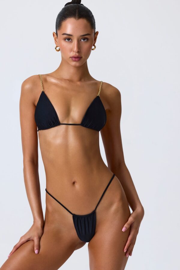 Ruched Thong Bikini Bottoms in Black - Image 5