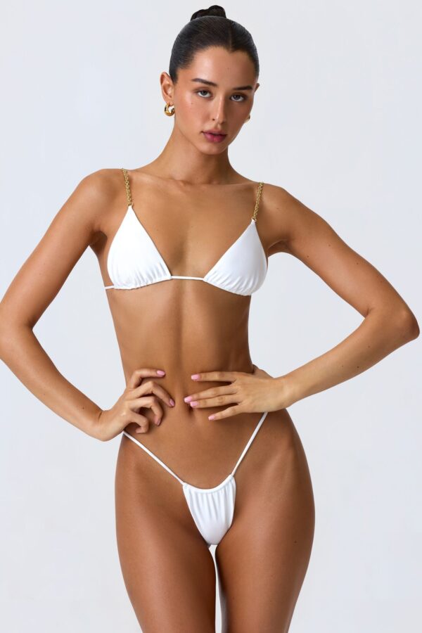 Ruched Thong Bikini Bottoms in White - Image 6