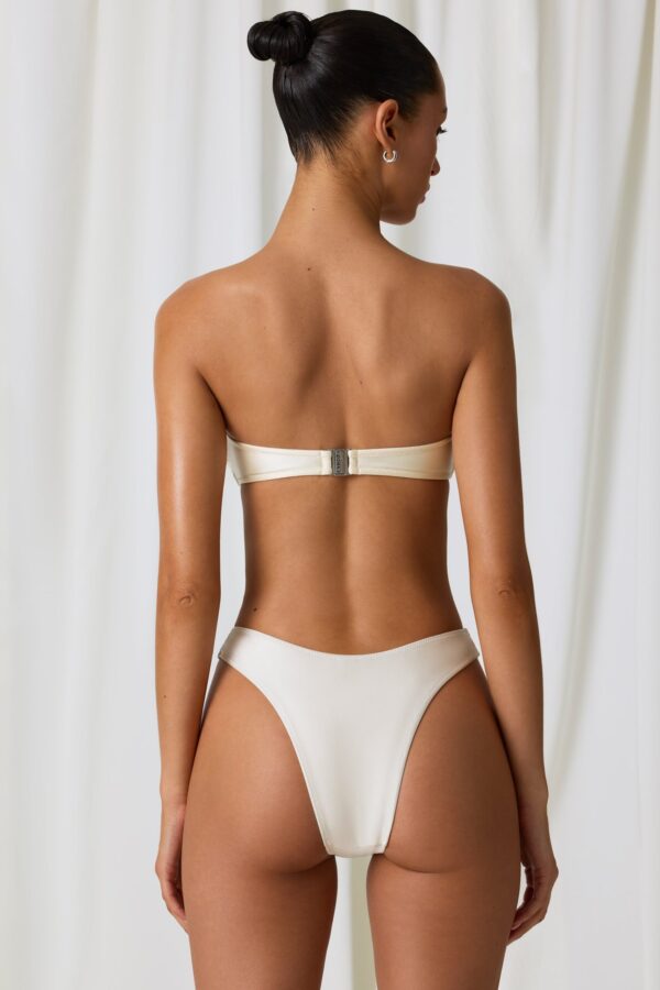 Pearl-Detail Bandeau Bikini Top in Pearl White - Image 2