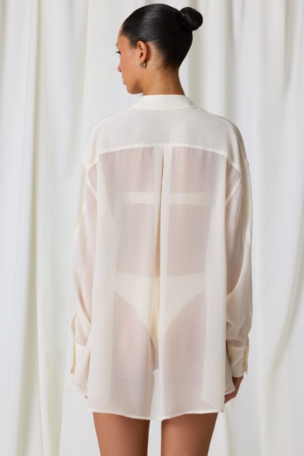 Pearl-Detail Oversized Shirt in Pearl White - Image 2