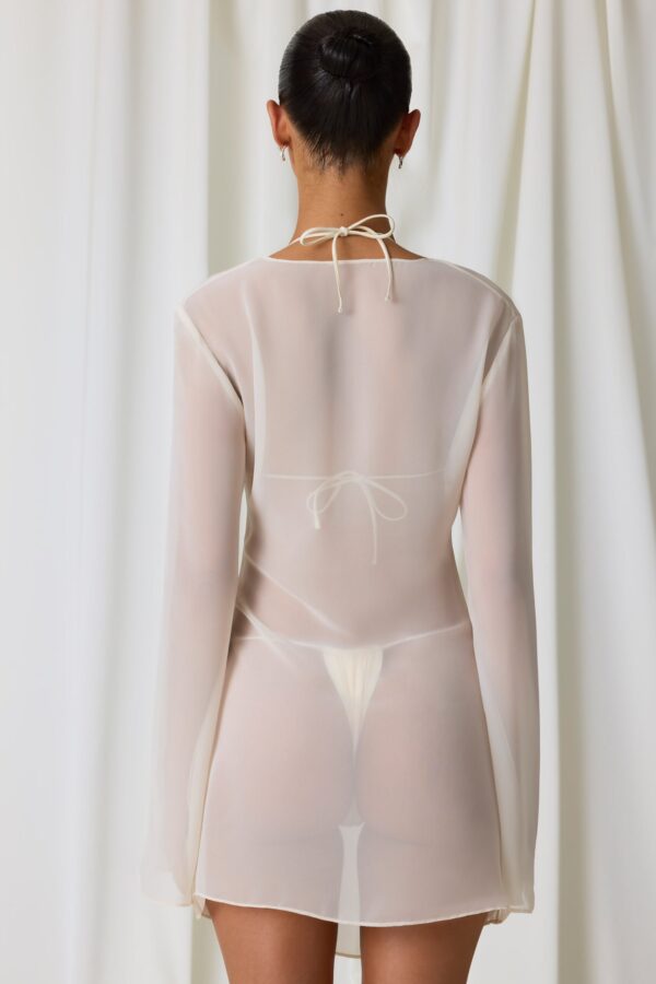 Pearl-Detail Cowl-Neck Micro Mini Dress in Pearl White - Image 2