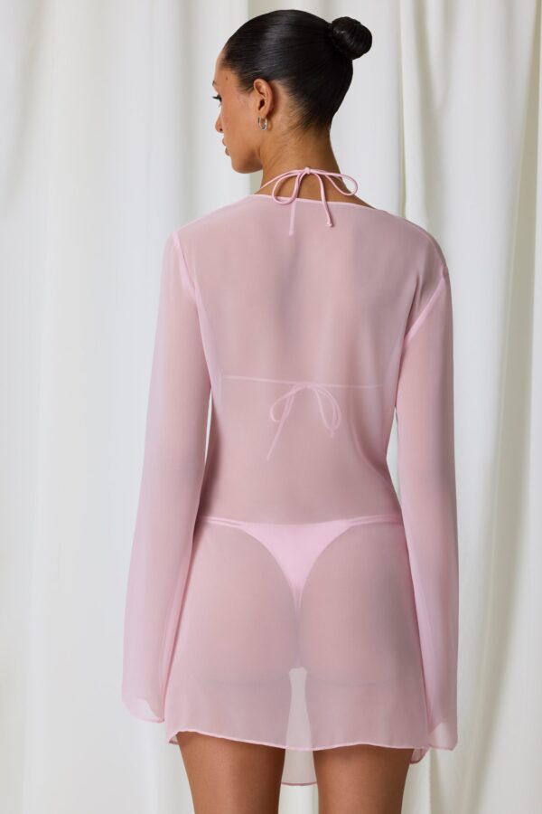 Pearl-Detail Cowl-Neck Micro Mini Dress in Soft Pink - Image 2
