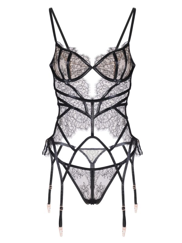 Seductive Black Patent Leather Lingerie Set - Image 7