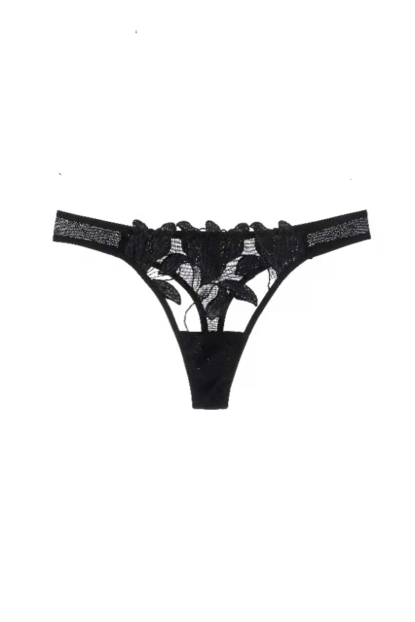 Black Magic Flower Embroidery Mesh Panty Lingerie Thong