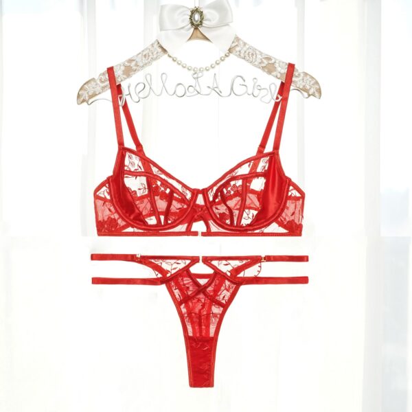 Red Floral Embroidery Lingerie Set - Image 2