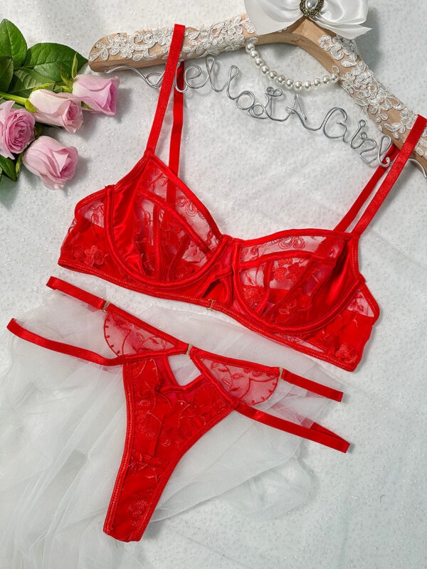 Red Floral Embroidery Lingerie Set - Image 7