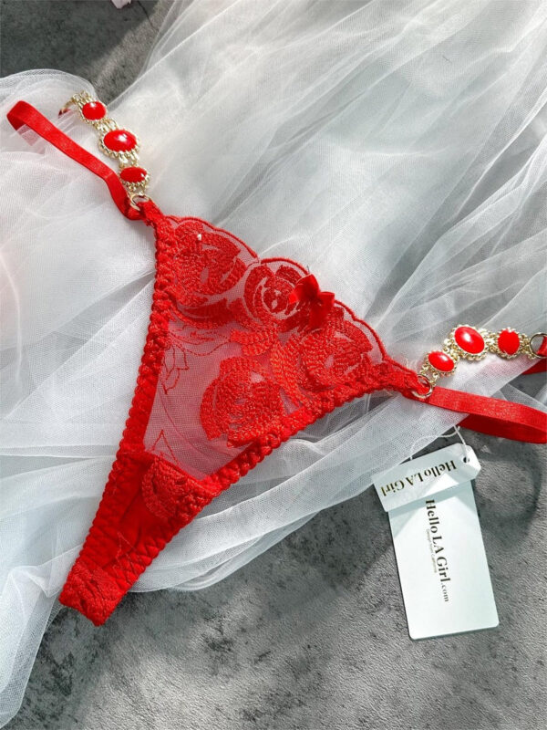 Red Embroidered Sexy Push Up Lingerie Set - Image 9