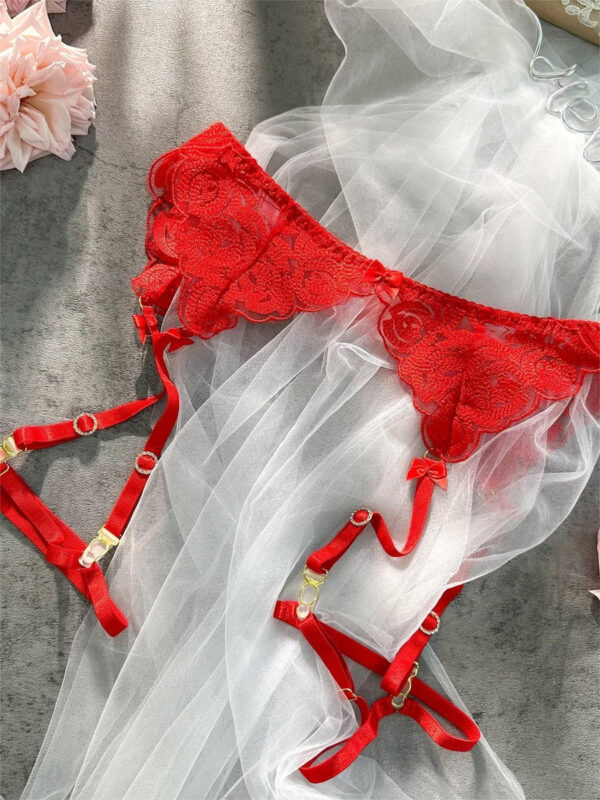 Red Embroidered Sexy Push Up Lingerie Set - Image 10