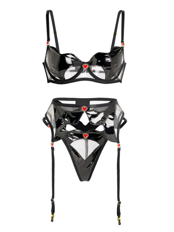 Black Sensual Sweetheart PU Lingerie Set - Image 11