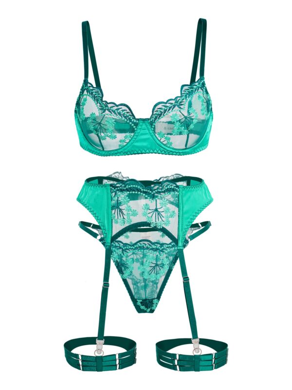 Vintage Turquoise Satin Embroidered Lingerie - Image 11