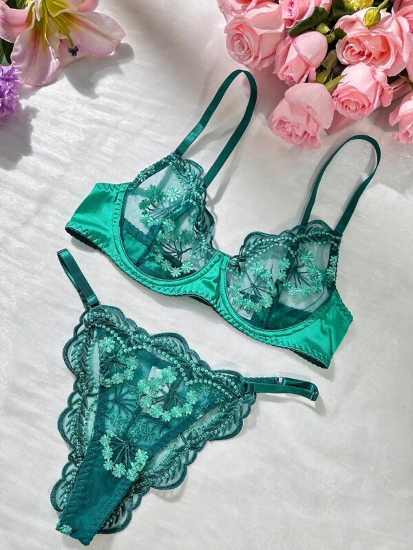 Vintage Turquoise Satin Embroidered Thong - Image 3