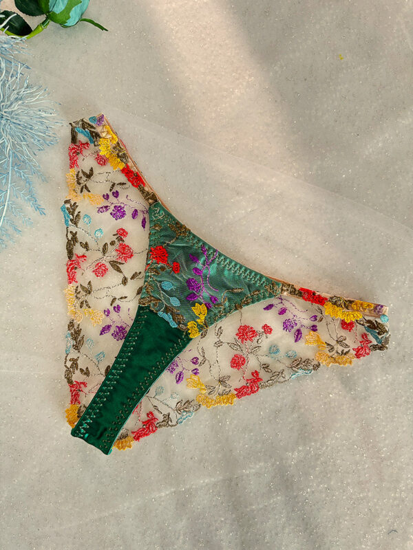 Green Floral Embroidery Lingerie Set - Image 4