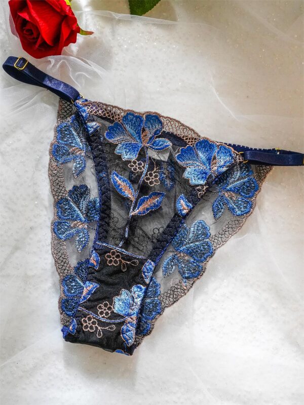 Blue Floral Embroidery Widen Side Lingerie Set - Image 10