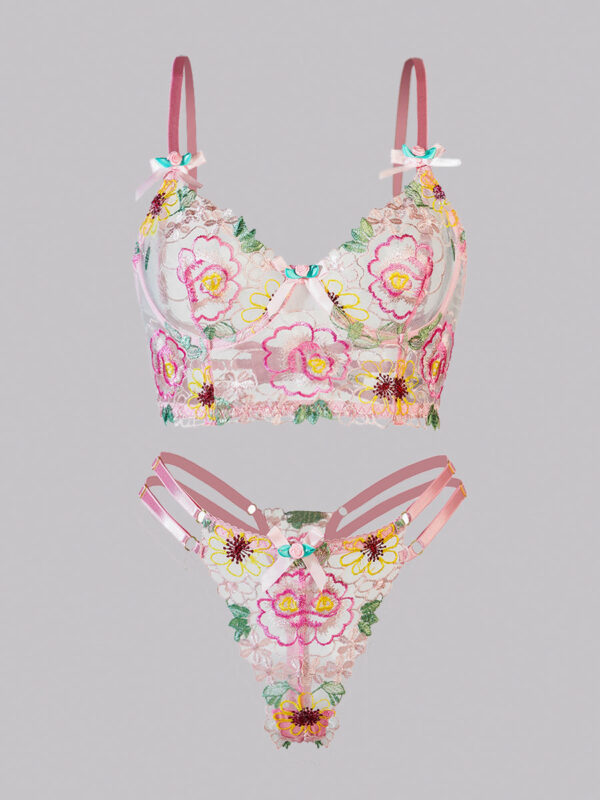 Pink Floral Embroidery  Lingerie Set - Image 9