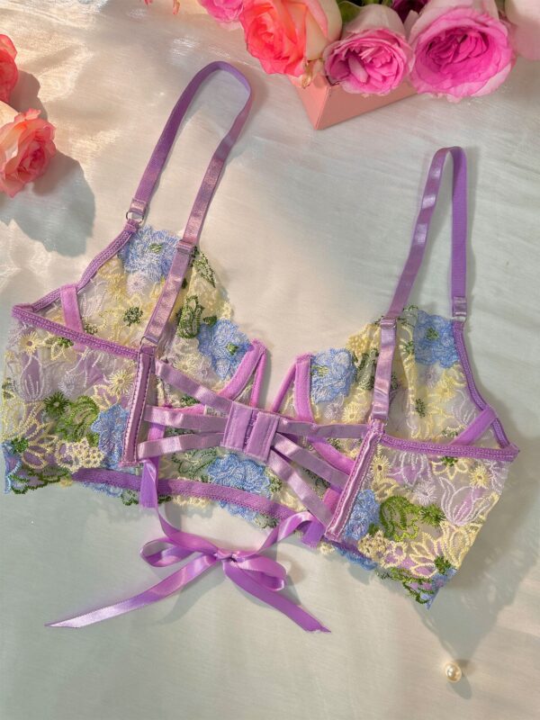 Purple Florals Embroidery Bustier  Lingerie Set - Image 12