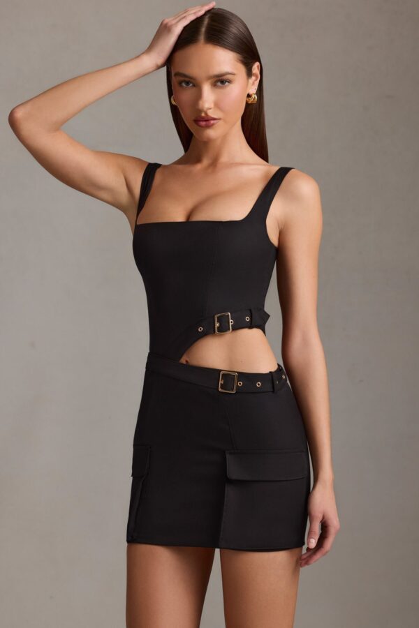 Belted Cut-Out Mini Dress in Black - Image 6