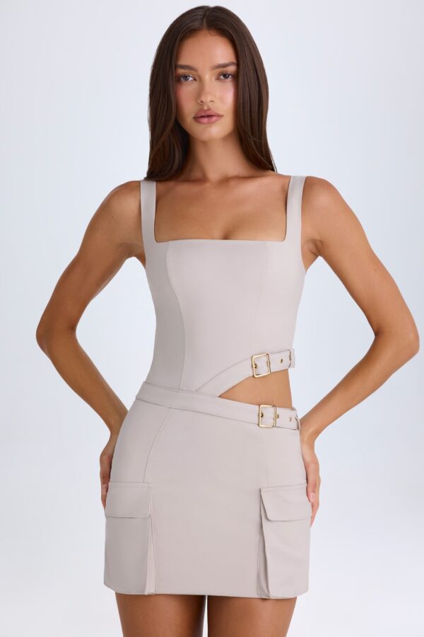 Belted Cut-Out Mini Dress in Taupe - Image 8