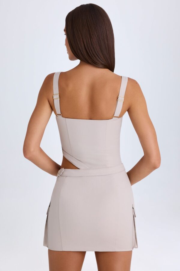 Belted Cut-Out Mini Dress in Taupe - Image 4