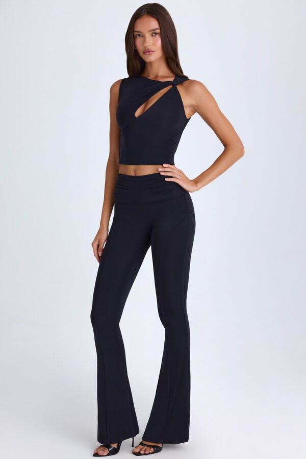 Foldover Flared Trousers in Black - Image 8
