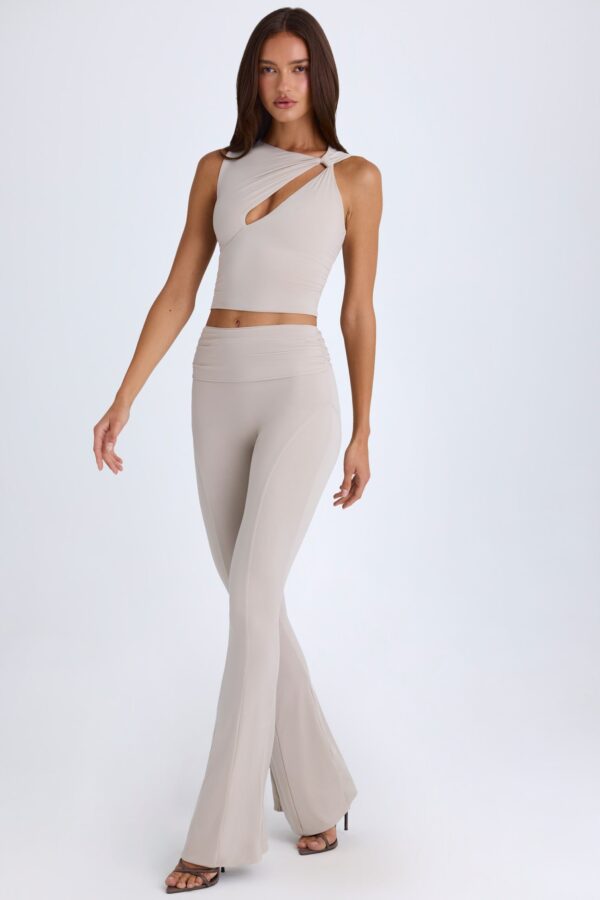 Foldover Flared Trousers in Taupe - Image 7