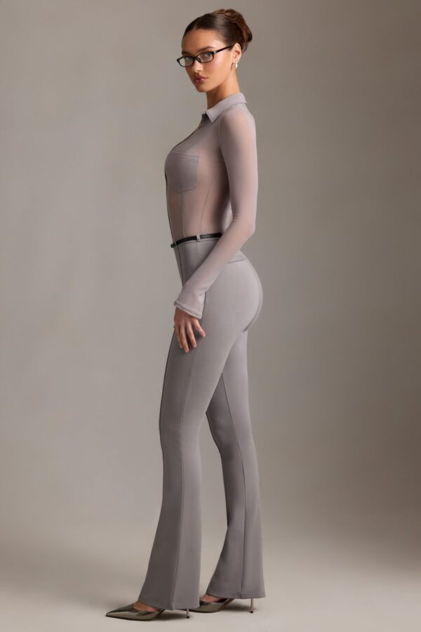 Low-Rise Flared Trousers in Grey - Image 3