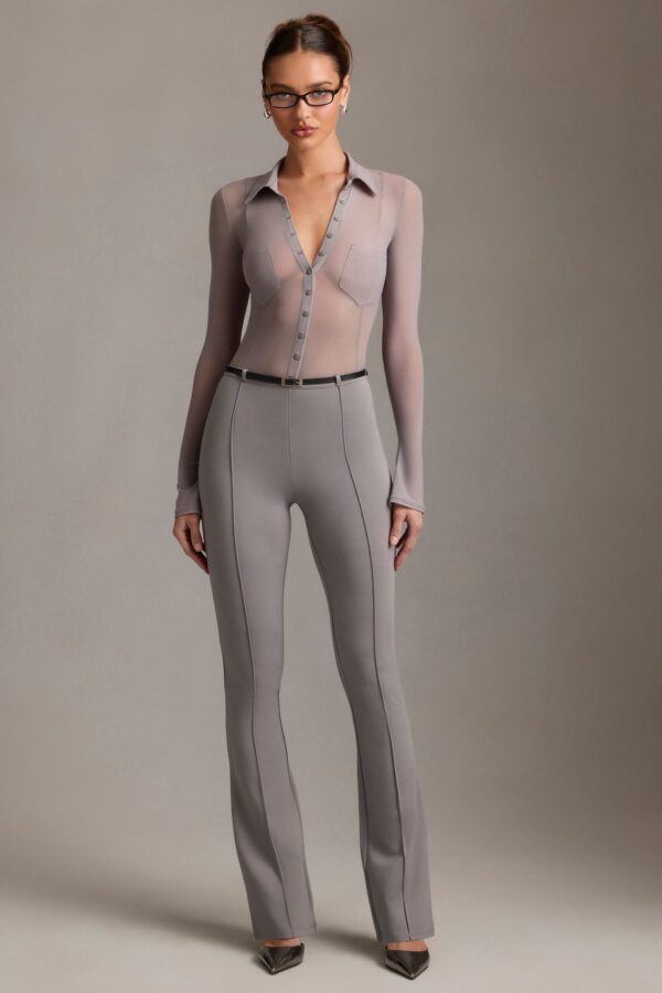 Low-Rise Flared Trousers in Grey - Image 5