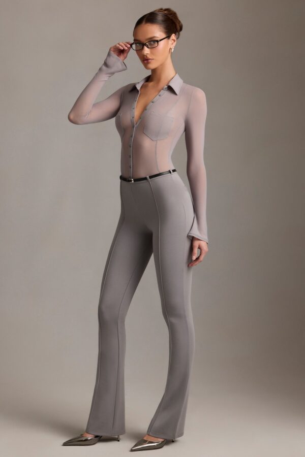 Low-Rise Flared Trousers in Grey - Image 8
