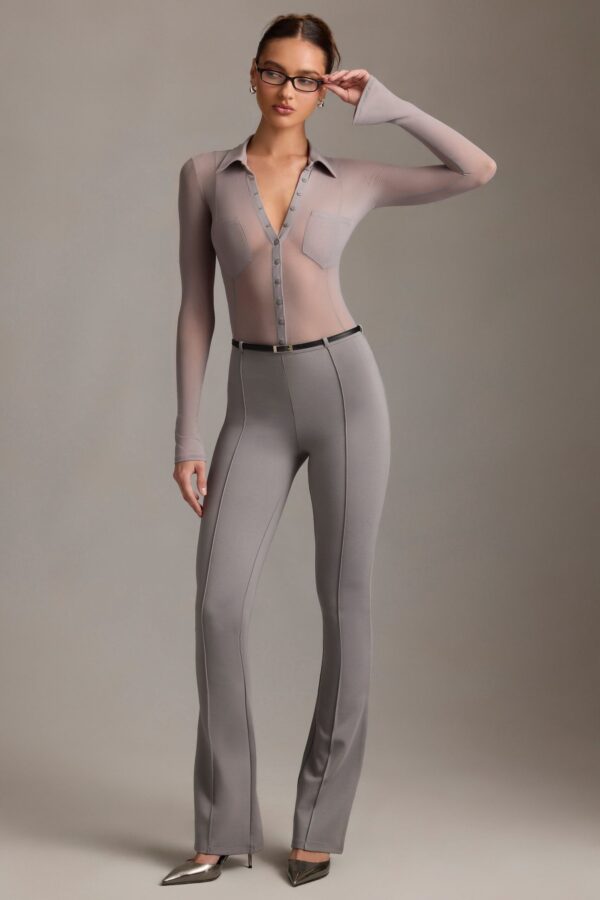 Low-Rise Flared Trousers in Grey - Image 9