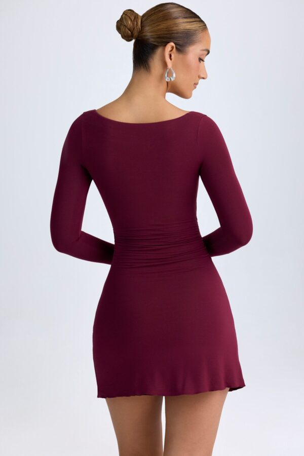 Modal Layered A-Line Mini Dress in Wine Red - Image 3