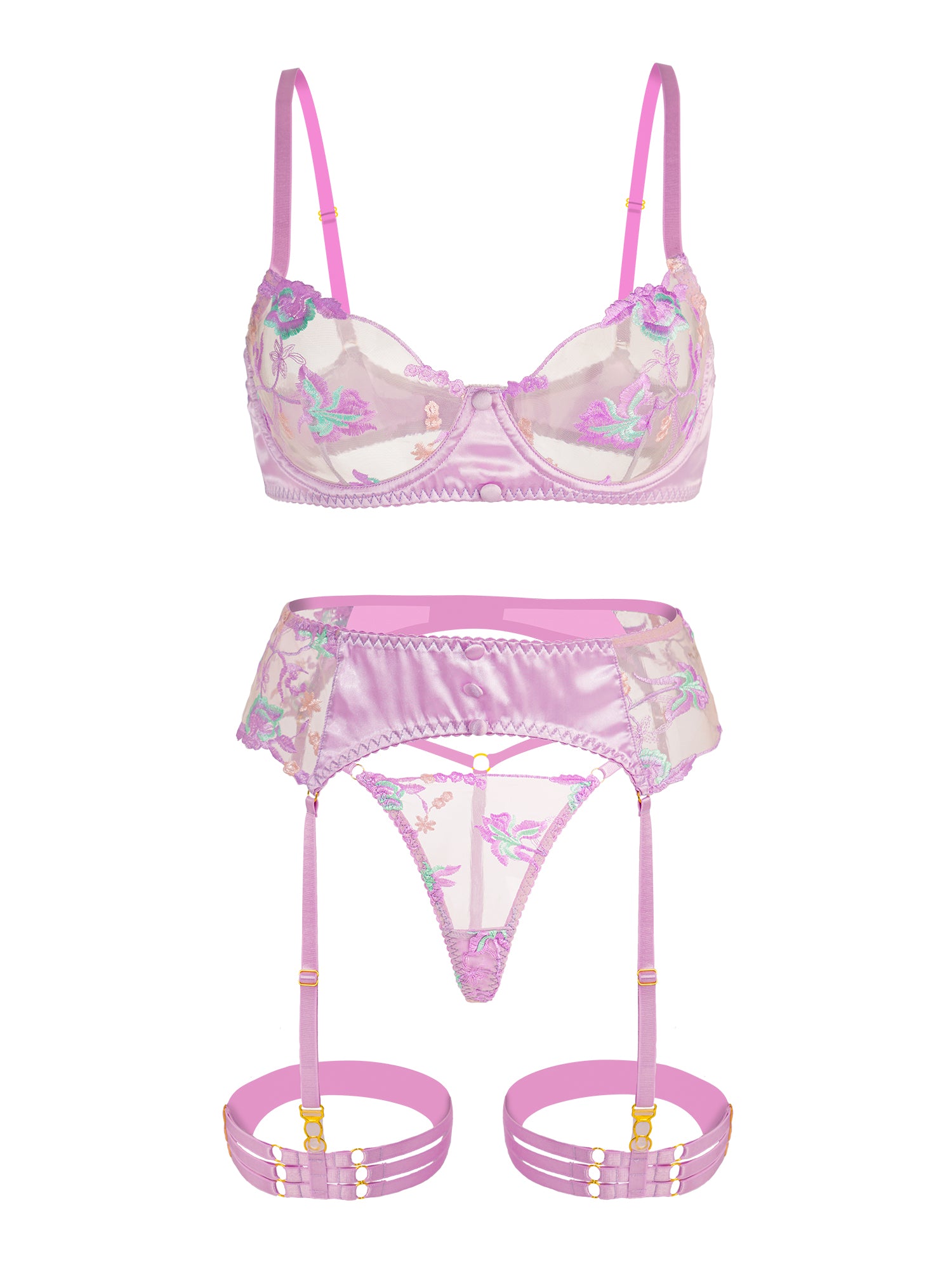 Mesh Embroidered  Floral Lingerie Set - Image 7