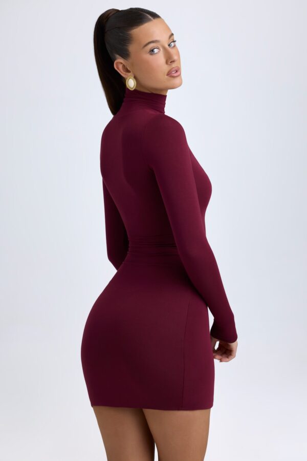 Modal Turtleneck Mini Dress in Wine Red - Image 2