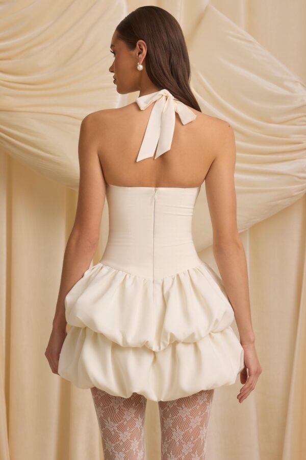 Halterneck Layered Bubble Hem Corset Mini Dress in Ivory - Image 8