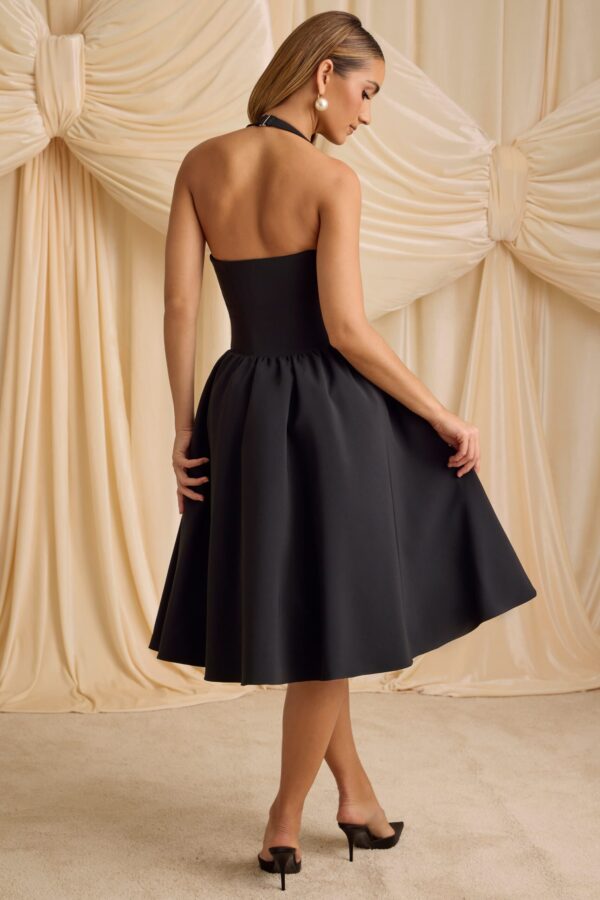 Halterneck Bow-Detail Midi Dress in Black - Image 3