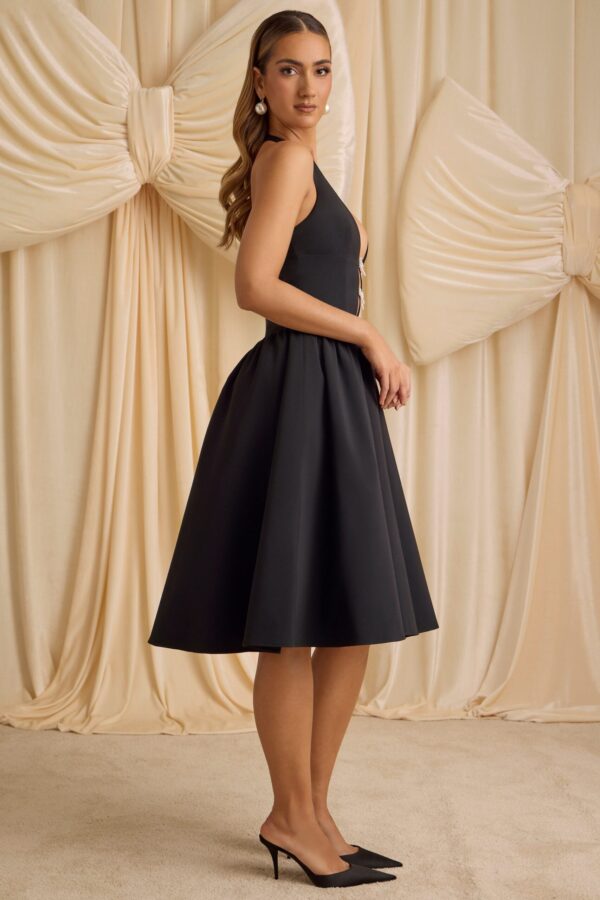 Halterneck Bow-Detail Midi Dress in Black - Image 4