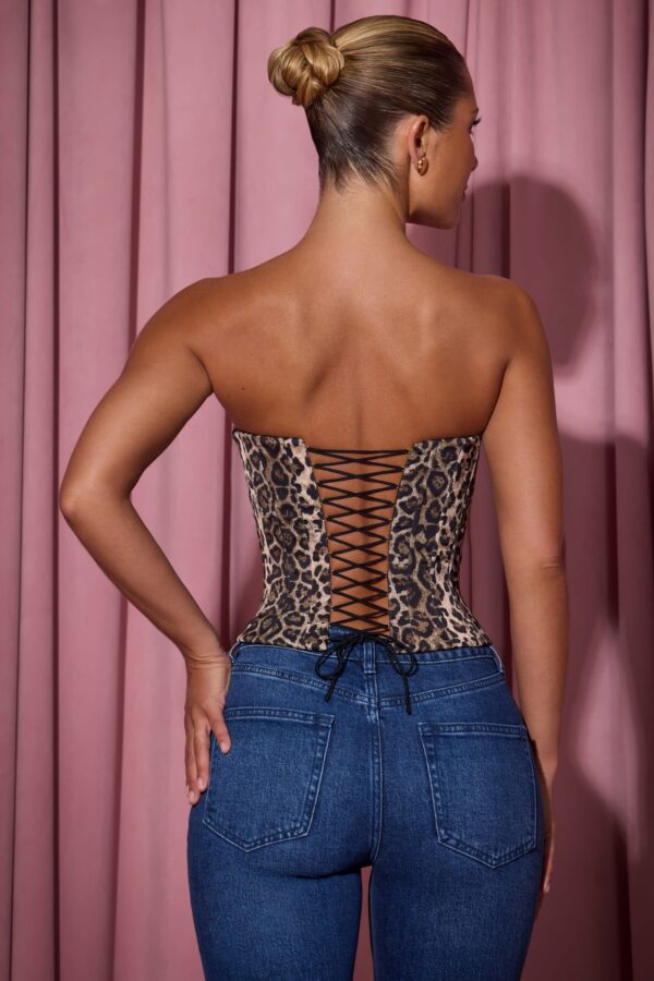 Full-Length Lace-Up Corset Top in Leopard Print - Image 2