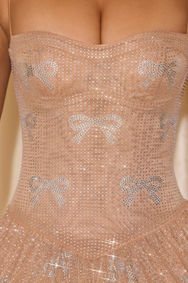Embellished Skater Mini Dress in Almond - Image 5